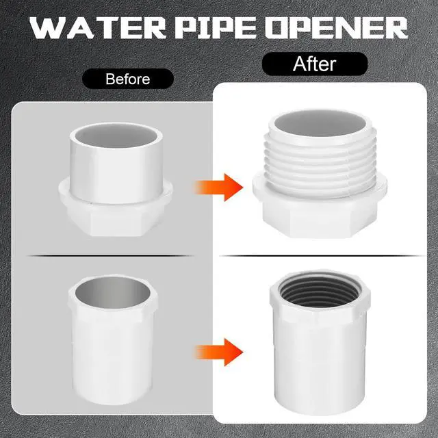 Alt view image 5 of 7 - 2 Pcs Pipe Threader Internal External PVC, 2 Sizes, Silver | Drill Compatible, Rethreading Kit for PVC Plastic Tubes, Dual Cutting Head, Ideal for Plumbing and Threading Repair Jobs