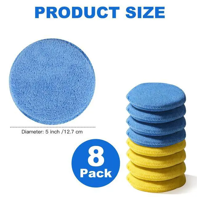 Alt view image 2 of 7 - Polishing Pad 8 PCS, 5 Inch Diameter Round Microfiber Applicator Pad, Washable Reusable Car Wax Applicator Pad for Car Cleaning and Fine Polishing (Yellow and Blue)