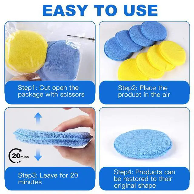 Alt view image 3 of 7 - Polishing Pad 8 PCS, 5 Inch Diameter Round Microfiber Applicator Pad, Washable Reusable Car Wax Applicator Pad for Car Cleaning and Fine Polishing (Yellow and Blue)