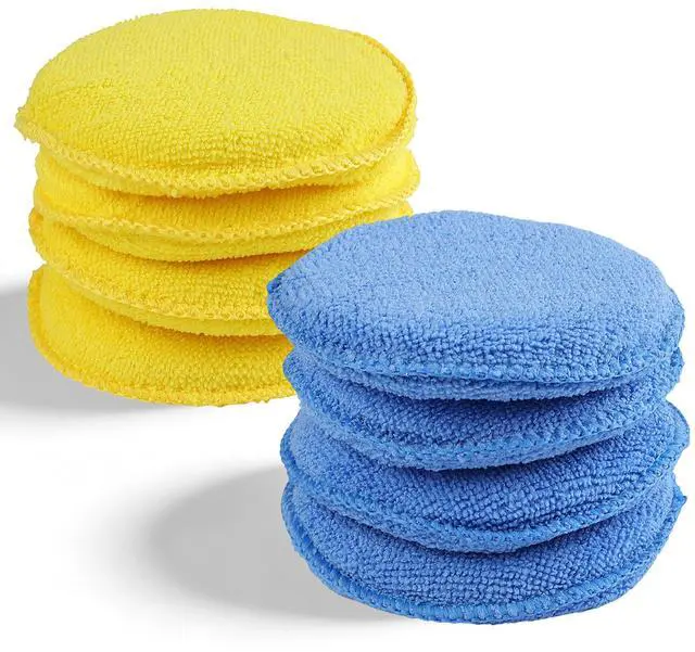 Main image of Polishing Pad 8 PCS, 5 Inch Diameter Round Microfiber Applicator Pad, Washable Reusable Car Wax Applicator Pad for Car Cleaning and Fine Polishing (Yellow and Blue)