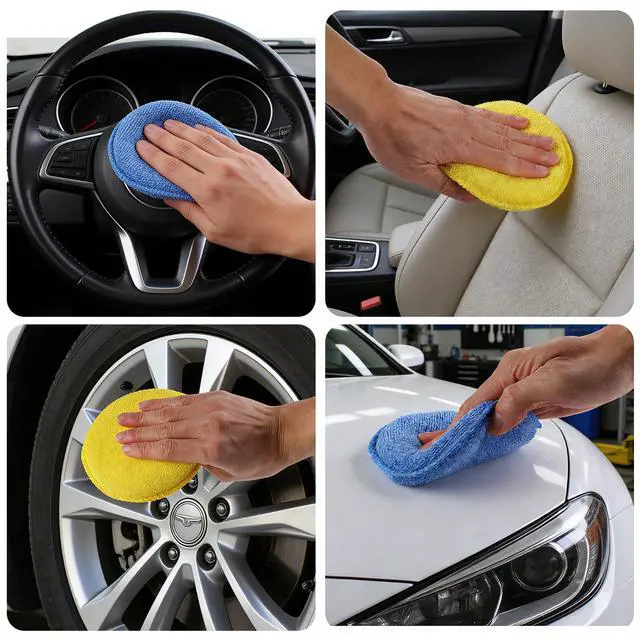 Alt view image 5 of 7 - Polishing Pad 8 PCS, 5 Inch Diameter Round Microfiber Applicator Pad, Washable Reusable Car Wax Applicator Pad for Car Cleaning and Fine Polishing (Yellow and Blue)