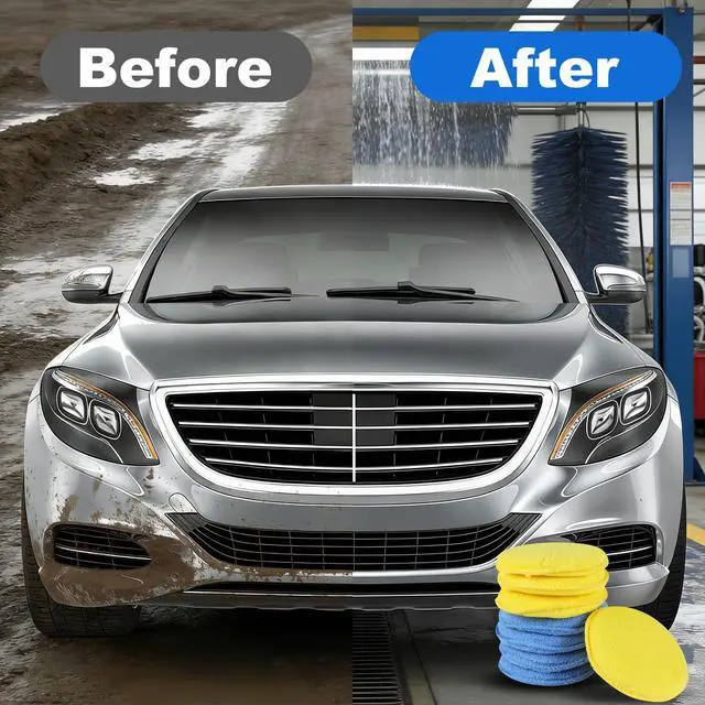 Alt view image 6 of 7 - Polishing Pad 8 PCS, 5 Inch Diameter Round Microfiber Applicator Pad, Washable Reusable Car Wax Applicator Pad for Car Cleaning and Fine Polishing (Yellow and Blue)