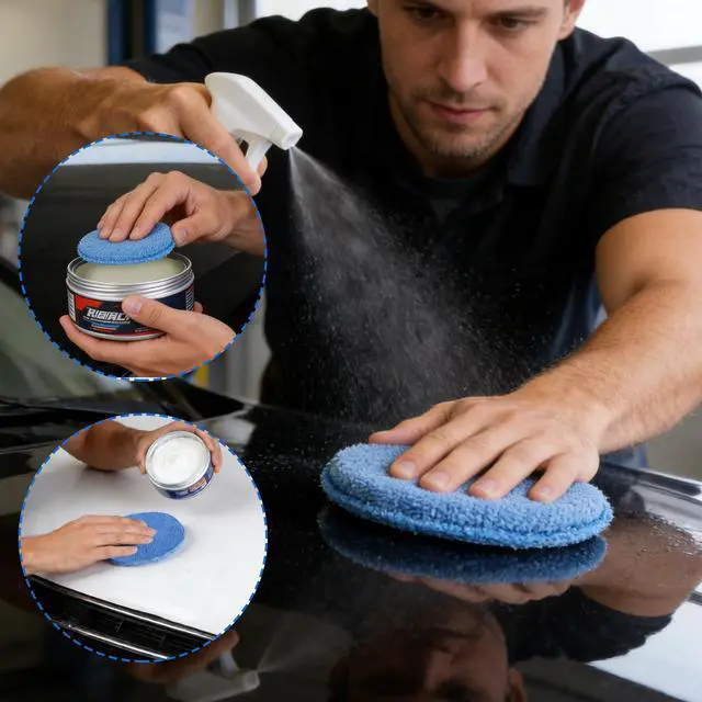 Alt view image 7 of 7 - Polishing Pad 8 PCS, 5 Inch Diameter Round Microfiber Applicator Pad, Washable Reusable Car Wax Applicator Pad for Car Cleaning and Fine Polishing (Yellow and Blue)