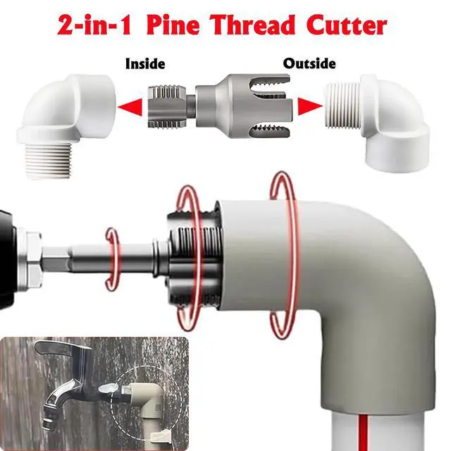 Alt view image 4 of 7 - Pipe Threading Tool Kit with Internal & External Threader, 1/2"+ 3/4" Pipe Sizes,Pipe Thread Cutting Tool, Electric Drill Compatible PVC Pipe Threader Kit, Pipe Sizes Rethreading Tool