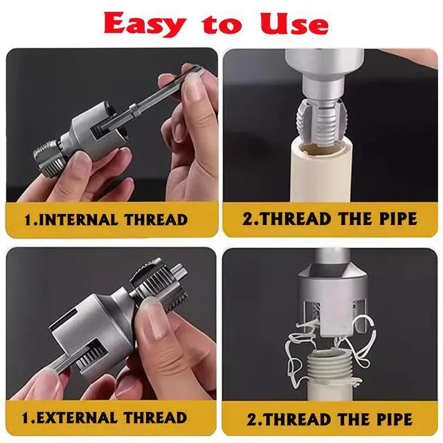 Alt view image 3 of 7 - Pipe Threading Tool Kit with Internal & External Threader, 1/2"+ 3/4" Pipe Sizes,Pipe Thread Cutting Tool, Electric Drill Compatible PVC Pipe Threader Kit, Pipe Sizes Rethreading Tool