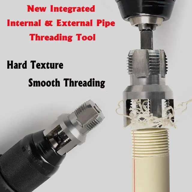 Alt view image 5 of 7 - Pipe Threading Tool Kit with Internal & External Threader, 1/2"+ 3/4" Pipe Sizes,Pipe Thread Cutting Tool, Electric Drill Compatible PVC Pipe Threader Kit, Pipe Sizes Rethreading Tool