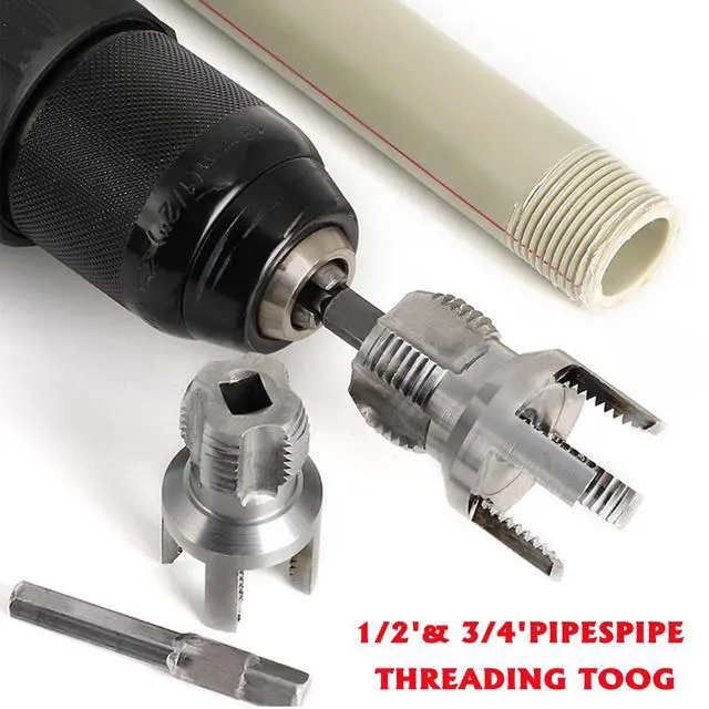 Alt view image 6 of 7 - Pipe Threading Tool Kit with Internal & External Threader, 1/2"+ 3/4" Pipe Sizes,Pipe Thread Cutting Tool, Electric Drill Compatible PVC Pipe Threader Kit, Pipe Sizes Rethreading Tool