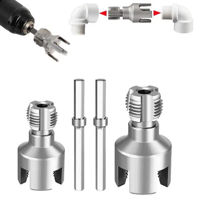 Alt view image 7 of 7 - Pipe Threading Tool Kit with Internal & External Threader, 1/2"+ 3/4" Pipe Sizes,Pipe Thread Cutting Tool, Electric Drill Compatible PVC Pipe Threader Kit, Pipe Sizes Rethreading Tool