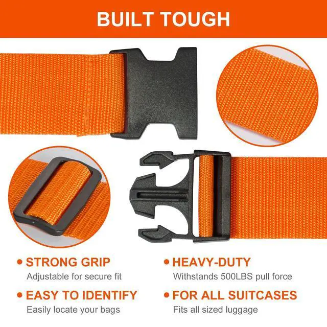 Alt view image 2 of 7 - Luggage Straps,Suitcase Straps for Luggage and Add a Bag Luggage Straps for Suitcase,Travel Accessories for Connecting Suitcases or Smaller Packages Together (Orange 2 pcs)