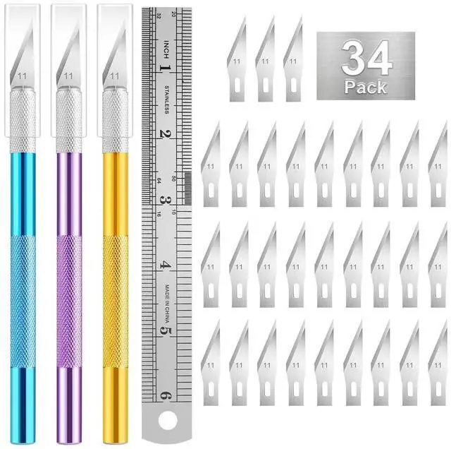 Main image of 3PCS Craft Knife Hobby Knife Includes 30PCS Spare Exacto Knife Blades #11 and A Ruler, HEADLEY TOOLS Precision Exacto Knife Set Ideal for Crafting, Scrapbooking, Arts, DIY, Stencil, Carving
