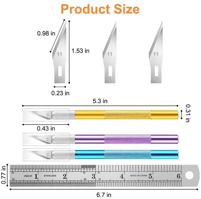 Alt view image 2 of 7 - 3PCS Craft Knife Hobby Knife Includes 30PCS Spare Exacto Knife Blades #11 and A Ruler, HEADLEY TOOLS Precision Exacto Knife Set Ideal for Crafting, Scrapbooking, Arts, DIY, Stencil, Carving