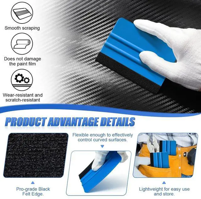 Alt view image 4 of 6 - 4 Inch Plastic Felt Edge Squeegee - Vinyl Scraper Tool for Car Decals, Mini Squeegee Car Window Film Tinting Tool, Vinyl Wrap Wallpaper Smoothing Tool for Car Window Tint, Blue (2PCS)