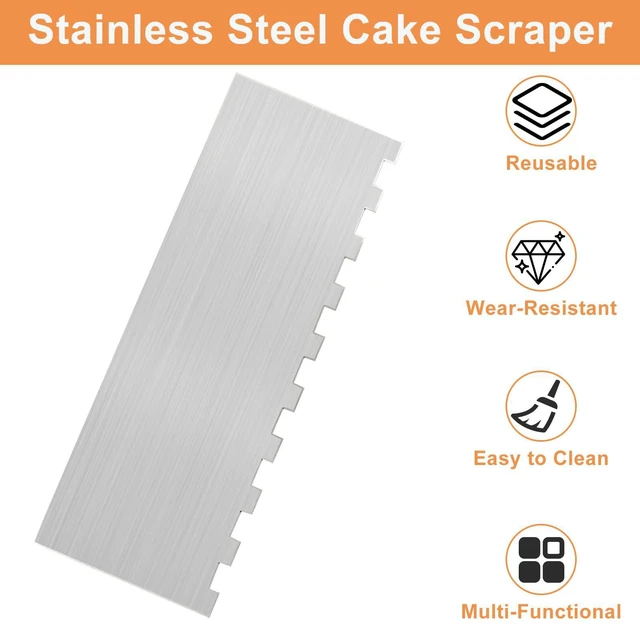 Alt view image 3 of 5 - Cake Scraper, Double-Sided Cake Smoother | 1pc, Stainless Steel, with Decorating Comb Edges, Cake Smoothing Tool, for Texturing Buttercream Frosting