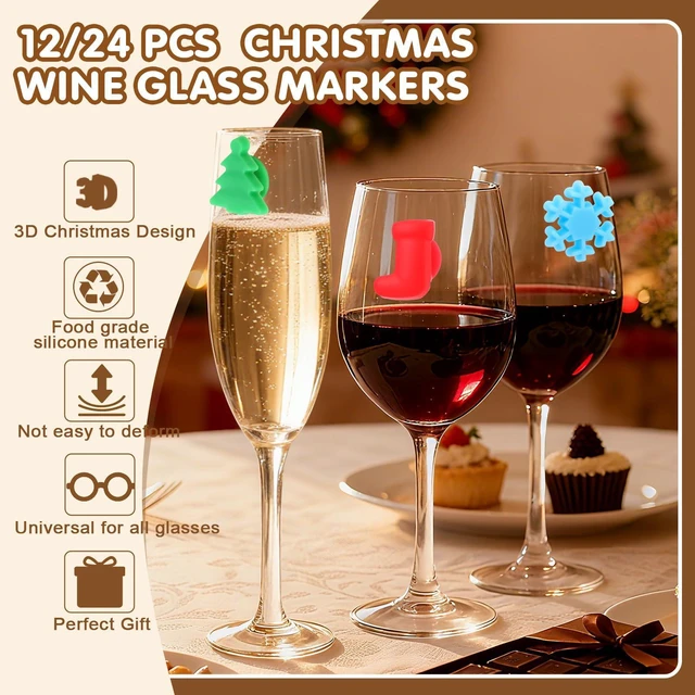 Alt view image 2 of 7 - Wine Glass Charms for Stem Glass, 12/24Pcs Christmas Silicone Wine Markers, 3D Magnetic Butterflies Drink Markers, Reusable Cup Identifiers Tags Labels for Parties, Weddings, Events(Christmas, 12)