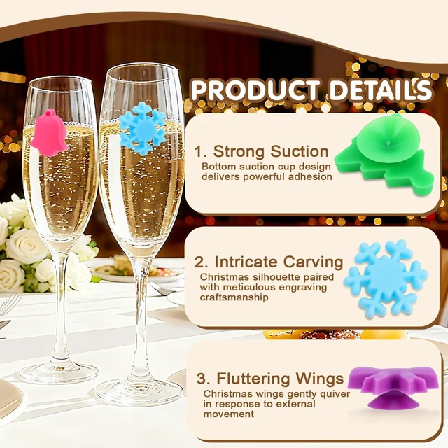 Alt view image 4 of 7 - Wine Glass Charms for Stem Glass, 12/24Pcs Christmas Silicone Wine Markers, 3D Magnetic Butterflies Drink Markers, Reusable Cup Identifiers Tags Labels for Parties, Weddings, Events(Christmas, 12)