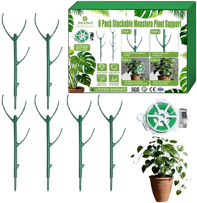 Main image of 6pack Adjustable Plant Support Pole Stackable Indoor/Outdoor Support Pole with Clamps, Suitable for Supporting Monstera and Climbing Plants, Garden Accessories, Perfect Replacement for Plant Stakes
