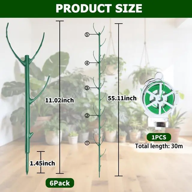 Alt view image 2 of 7 - 6pack Adjustable Plant Support Pole Stackable Indoor/Outdoor Support Pole with Clamps, Suitable for Supporting Monstera and Climbing Plants, Garden Accessories, Perfect Replacement for Plant Stakes