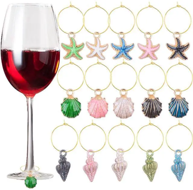 Main image of 30PCS Wine Glass Charms for Stem Glasses, Beach-themed Drink Marker Tags Wine Charm Identifier Ring for Bachelorette Wedding Tasting Party Decoration & Gifts
