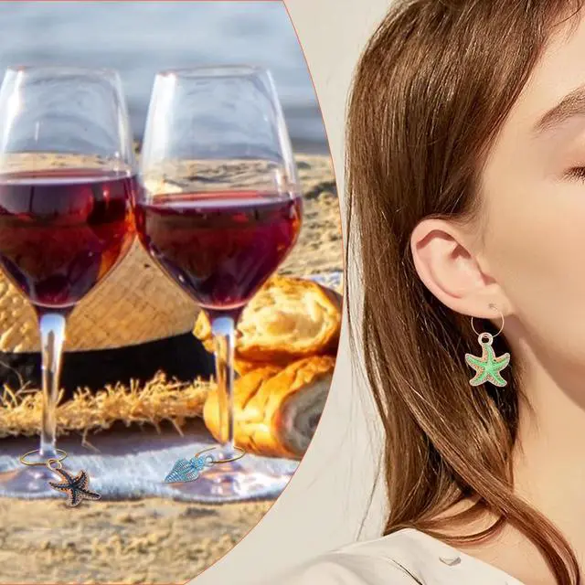 Alt view image 6 of 7 - 30PCS Wine Glass Charms for Stem Glasses, Beach-themed Drink Marker Tags Wine Charm Identifier Ring for Bachelorette Wedding Tasting Party Decoration & Gifts