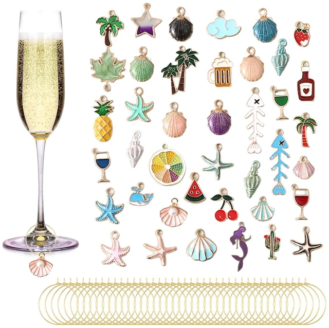 Main image of Wine Glass Charms Drink Identifier Tags (40pcs Ocean) | Party Decorations for Summer Christmas Wine Tasting, Unique Drink Markers