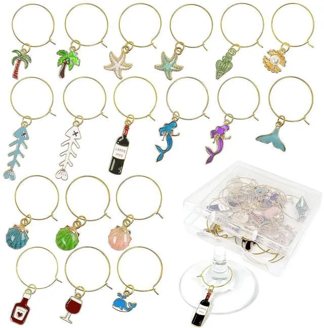 Main image of 18 Pcs Wine Glass Charms, Wine Charms for Stem Glasses, Beach Style Drink Markers, Wine Glass Identifier, Drink Tags, Wine Glass Tags, for Christmas Thanksgiving Birthday Party Wine Glass Decorations