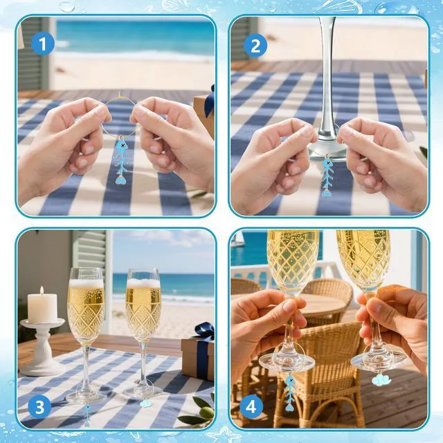 Alt view image 7 of 7 - Wine Glass Charms Drink Identifier Tags (40pcs Ocean) | Party Decorations for Summer Christmas Wine Tasting, Unique Drink Markers