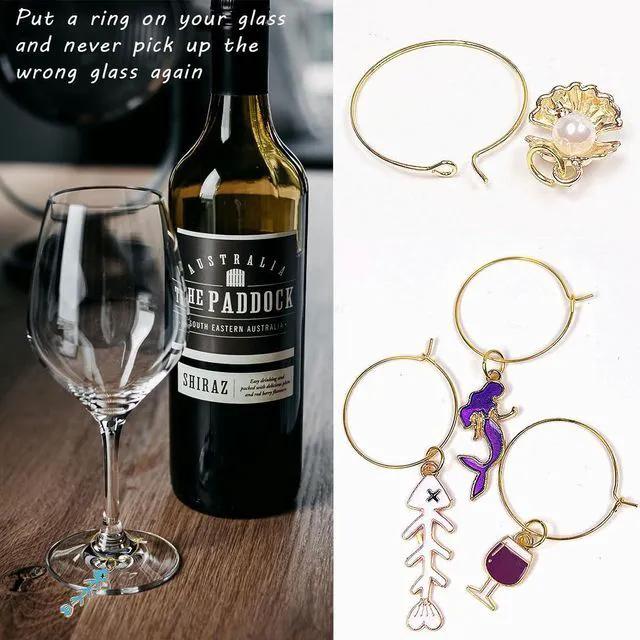 Alt view image 5 of 7 - 18 Pcs Wine Glass Charms, Wine Charms for Stem Glasses, Beach Style Drink Markers, Wine Glass Identifier, Drink Tags, Wine Glass Tags, for Christmas Thanksgiving Birthday Party Wine Glass Decorations