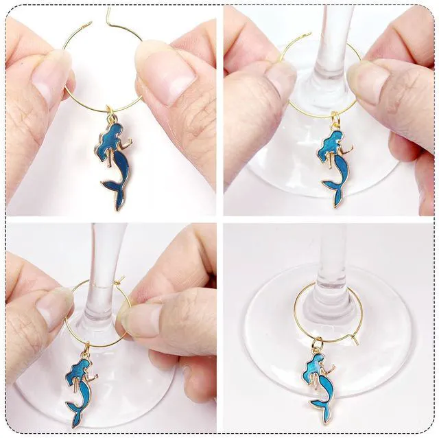 Alt view image 6 of 7 - 18 Pcs Wine Glass Charms, Wine Charms for Stem Glasses, Beach Style Drink Markers, Wine Glass Identifier, Drink Tags, Wine Glass Tags, for Christmas Thanksgiving Birthday Party Wine Glass Decorations