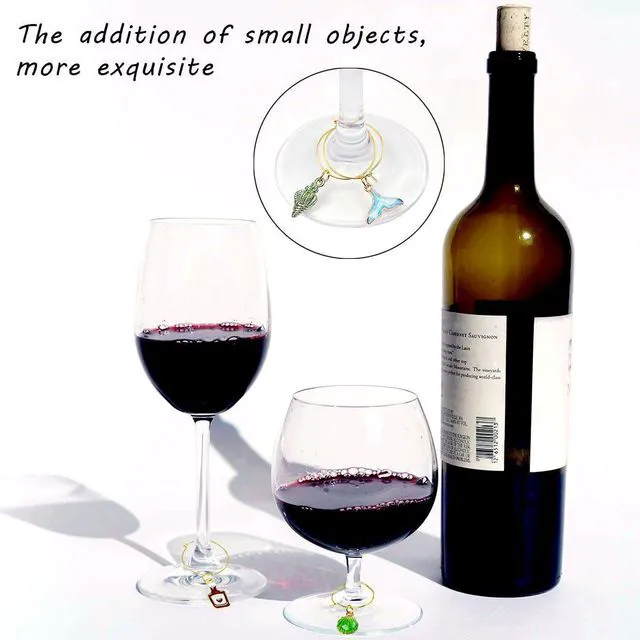 Alt view image 7 of 7 - 18 Pcs Wine Glass Charms, Wine Charms for Stem Glasses, Beach Style Drink Markers, Wine Glass Identifier, Drink Tags, Wine Glass Tags, for Christmas Thanksgiving Birthday Party Wine Glass Decorations