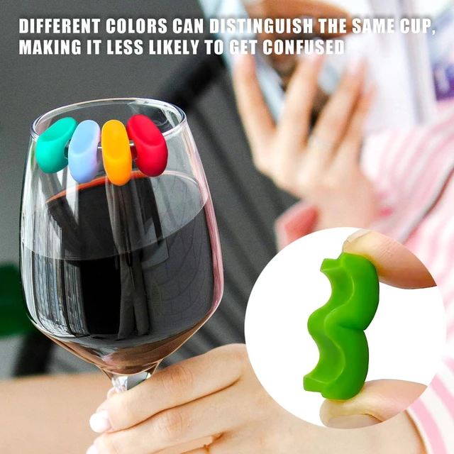 Alt view image 3 of 7 - 12PCS Wine Glass Markers Charms, Reusable Silicone Drink Tags for Wine Glasses, Champagne, Cocktails & Beer Bottles, Colorful Cup Identifiers for Bar, Party, Wedding, Birthday & Home Entertaining