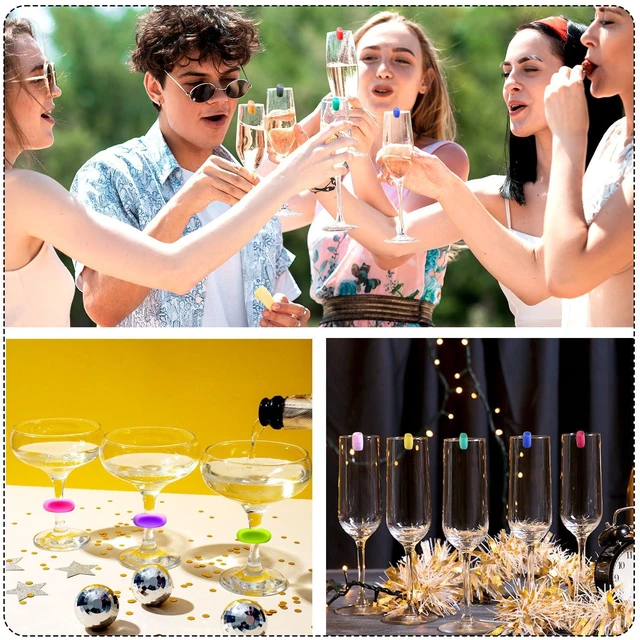 Alt view image 5 of 7 - 12PCS Wine Glass Markers Charms, Reusable Silicone Drink Tags for Wine Glasses, Champagne, Cocktails & Beer Bottles, Colorful Cup Identifiers for Bar, Party, Wedding, Birthday & Home Entertaining
