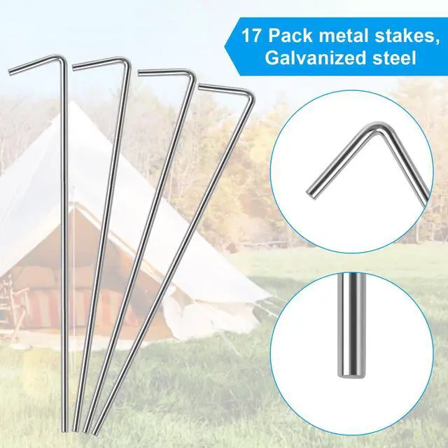 Alt view image 4 of 7 - 17 Pack Heavy Duty Metal Tent Stakes for Outdoor Decorations, Gardening & Canopies, Christmas Decorations