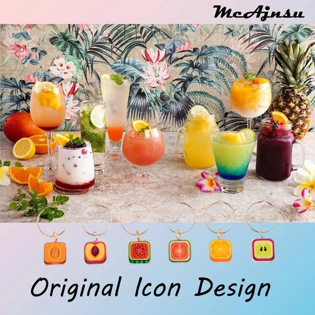 Alt view image 5 of 7 - Qocuzax 24Pcs Wine Glass Charms & Markers - Reusable Identifier Tags for Stem Glasses - Funny Non-Scratch Charms for Summer Beach, Christmas & Wine Party, Fruit Series