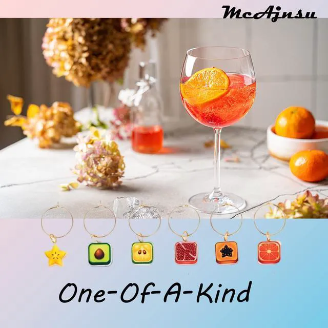 Alt view image 6 of 7 - Qocuzax 24Pcs Wine Glass Charms & Markers - Reusable Identifier Tags for Stem Glasses - Funny Non-Scratch Charms for Summer Beach, Christmas & Wine Party, Fruit Series