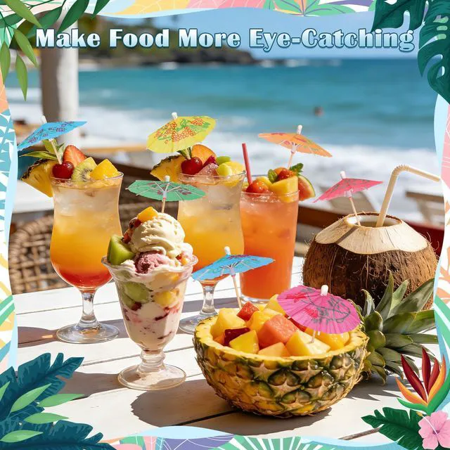 Alt view image 2 of 7 - Cocktail Umbrellas for Drinks Garnish, Mini Paper Umbrellas Cocktail Picks | 4 Inch Tiny Umbrella Toothpicks, Fruit Sticks, Summer Tropical Hawaiian Luau Tiki Party Decorations, Bar Accessories, 54 PC