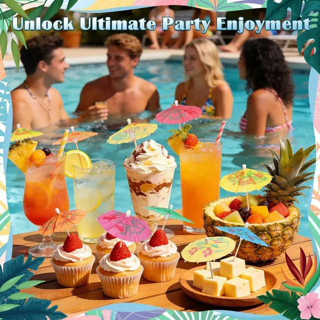 Alt view image 3 of 7 - Cocktail Umbrellas for Drinks Garnish, Mini Paper Umbrellas Cocktail Picks | 4 Inch Tiny Umbrella Toothpicks, Fruit Sticks, Summer Tropical Hawaiian Luau Tiki Party Decorations, Bar Accessories, 54 PC