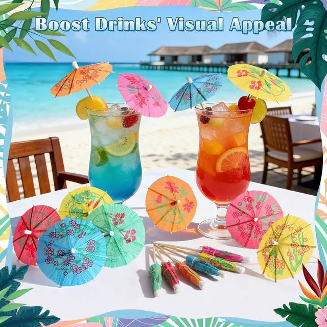 Alt view image 4 of 7 - Cocktail Umbrellas for Drinks Garnish, Mini Paper Umbrellas Cocktail Picks | 4 Inch Tiny Umbrella Toothpicks, Fruit Sticks, Summer Tropical Hawaiian Luau Tiki Party Decorations, Bar Accessories, 54 PC