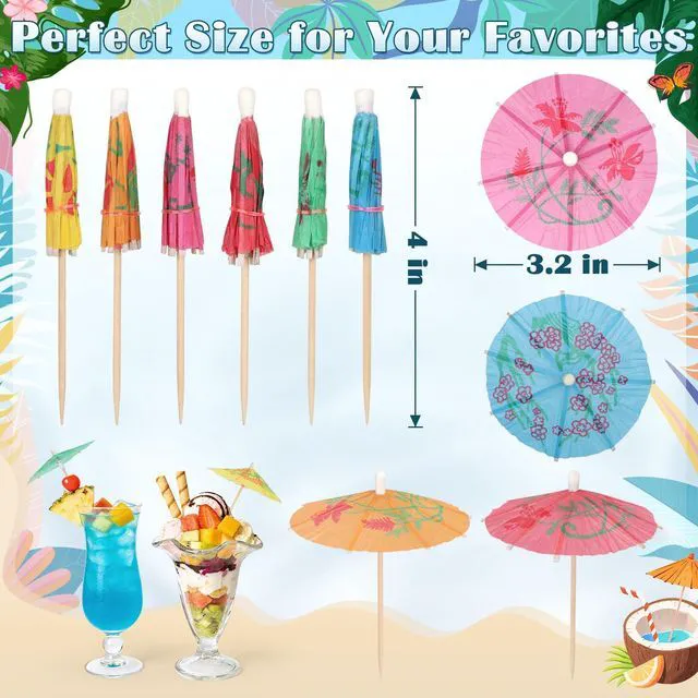 Alt view image 5 of 7 - Cocktail Umbrellas for Drinks Garnish, Mini Paper Umbrellas Cocktail Picks | 4 Inch Tiny Umbrella Toothpicks, Fruit Sticks, Summer Tropical Hawaiian Luau Tiki Party Decorations, Bar Accessories, 54 PC