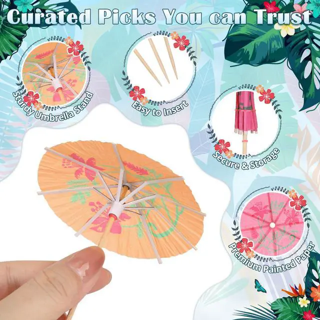 Alt view image 6 of 7 - Cocktail Umbrellas for Drinks Garnish, Mini Paper Umbrellas Cocktail Picks | 4 Inch Tiny Umbrella Toothpicks, Fruit Sticks, Summer Tropical Hawaiian Luau Tiki Party Decorations, Bar Accessories, 54 PC