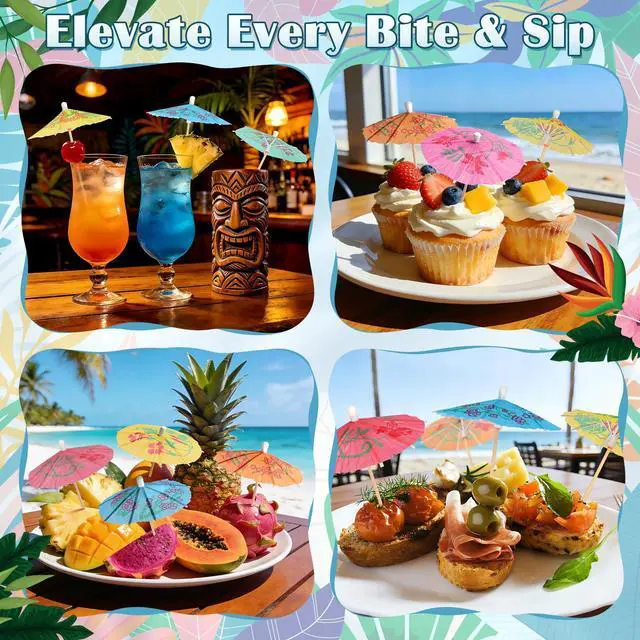Alt view image 7 of 7 - Cocktail Umbrellas for Drinks Garnish, Mini Paper Umbrellas Cocktail Picks | 4 Inch Tiny Umbrella Toothpicks, Fruit Sticks, Summer Tropical Hawaiian Luau Tiki Party Decorations, Bar Accessories, 54 PC
