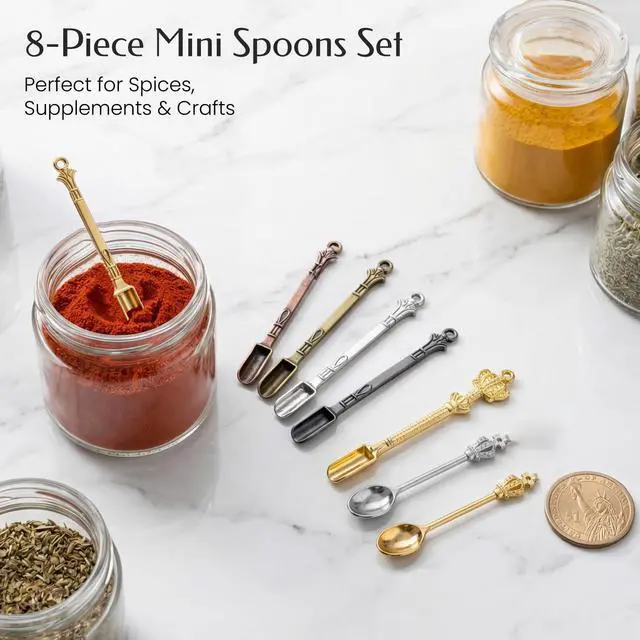 Alt view image 2 of 7 - 8 Pcs Mini Spoons & Tiny Metal Shovels for Home Kitchen, Small Scoops for Spices, Powders & Coffee, Mini Shovel Charms for DIY Crafts & Keychain Accessories