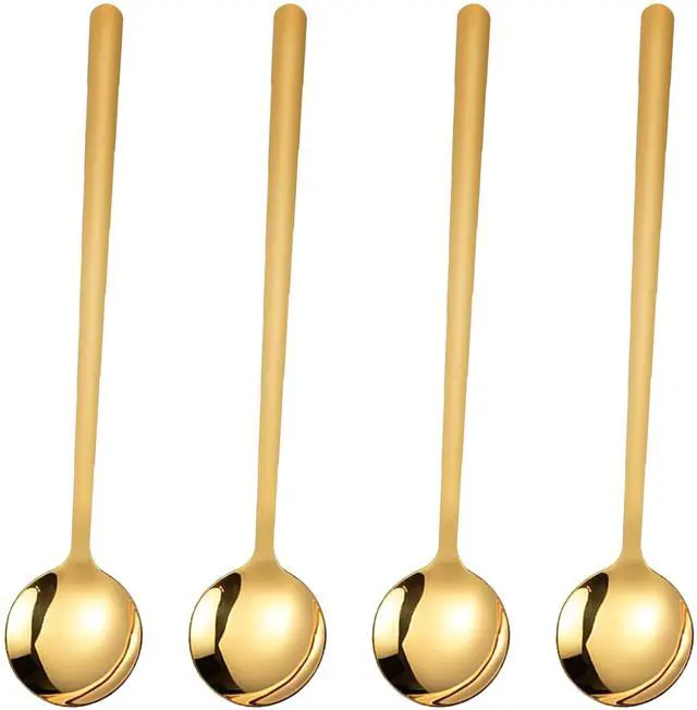 Main image of 4 PCS Coffee Spoons, 5.9 Inches Stainless Steel Long Handle Spoon for Dessert Ice Cream Sugar Tea Latte, Hot Chocolate Cake Stirring Spoons (4, gold)