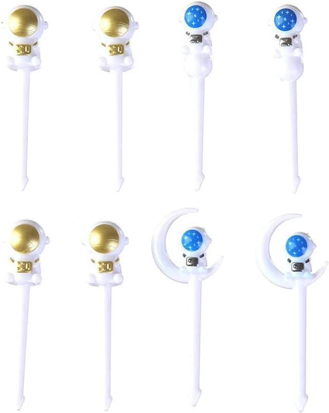 Main image of 8Pcs Astronaut Fruit Fork for Kids, Fun Bento Picks Fruit Food Toothpicks Cocktail Picks green