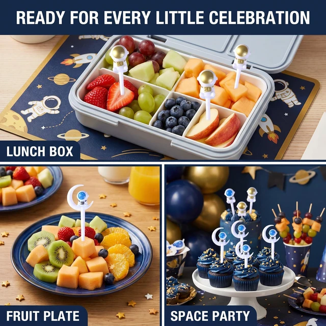 Alt view image 7 of 7 - 8Pcs Astronaut Fruit Fork for Kids, Fun Bento Picks Fruit Food Toothpicks Cocktail Picks green