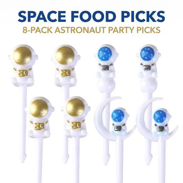 Alt view image 2 of 7 - 8Pcs Astronaut Fruit Fork for Kids, Fun Bento Picks Fruit Food Toothpicks Cocktail Picks green