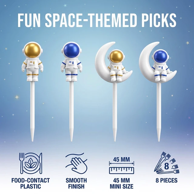 Alt view image 3 of 7 - 8Pcs Astronaut Fruit Fork for Kids, Fun Bento Picks Fruit Food Toothpicks Cocktail Picks green