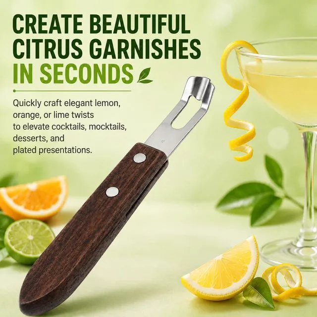 Alt view image 3 of 6 - 1PCS Citrus Zester and Orange Peeler Tools, Channel Knife, Walnut Wood and Stainless Steel Bar Peeler Tool, Channel Knife for Bartenders & Home Mixologists, Craft Cocktails (5.59 x 0.86'')