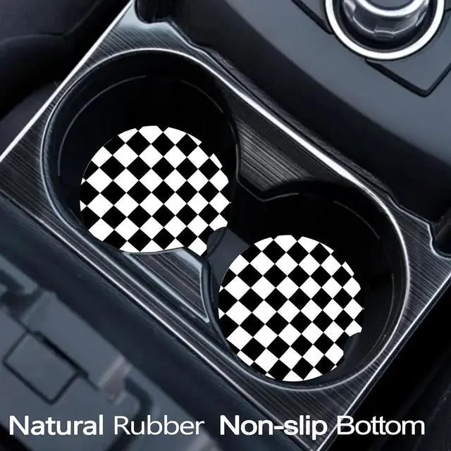Alt view image 2 of 7 - 2 Pack Black and White Grid Car Cup Holder Coasters Universal Neoprene Mat | 2.75" Universal Size Anti Slip Rubber Mat,Auto Cup Holder Accessories for SUV Truck, Lattice Design Gifts for Women Men Mom