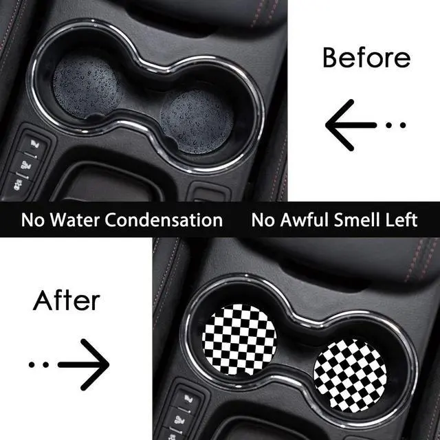 Alt view image 3 of 7 - 2 Pack Black and White Grid Car Cup Holder Coasters Universal Neoprene Mat | 2.75" Universal Size Anti Slip Rubber Mat,Auto Cup Holder Accessories for SUV Truck, Lattice Design Gifts for Women Men Mom
