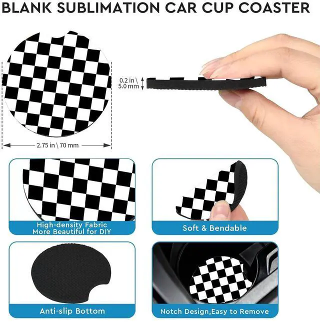 Alt view image 4 of 7 - 2 Pack Black and White Grid Car Cup Holder Coasters Universal Neoprene Mat | 2.75" Universal Size Anti Slip Rubber Mat,Auto Cup Holder Accessories for SUV Truck, Lattice Design Gifts for Women Men Mom